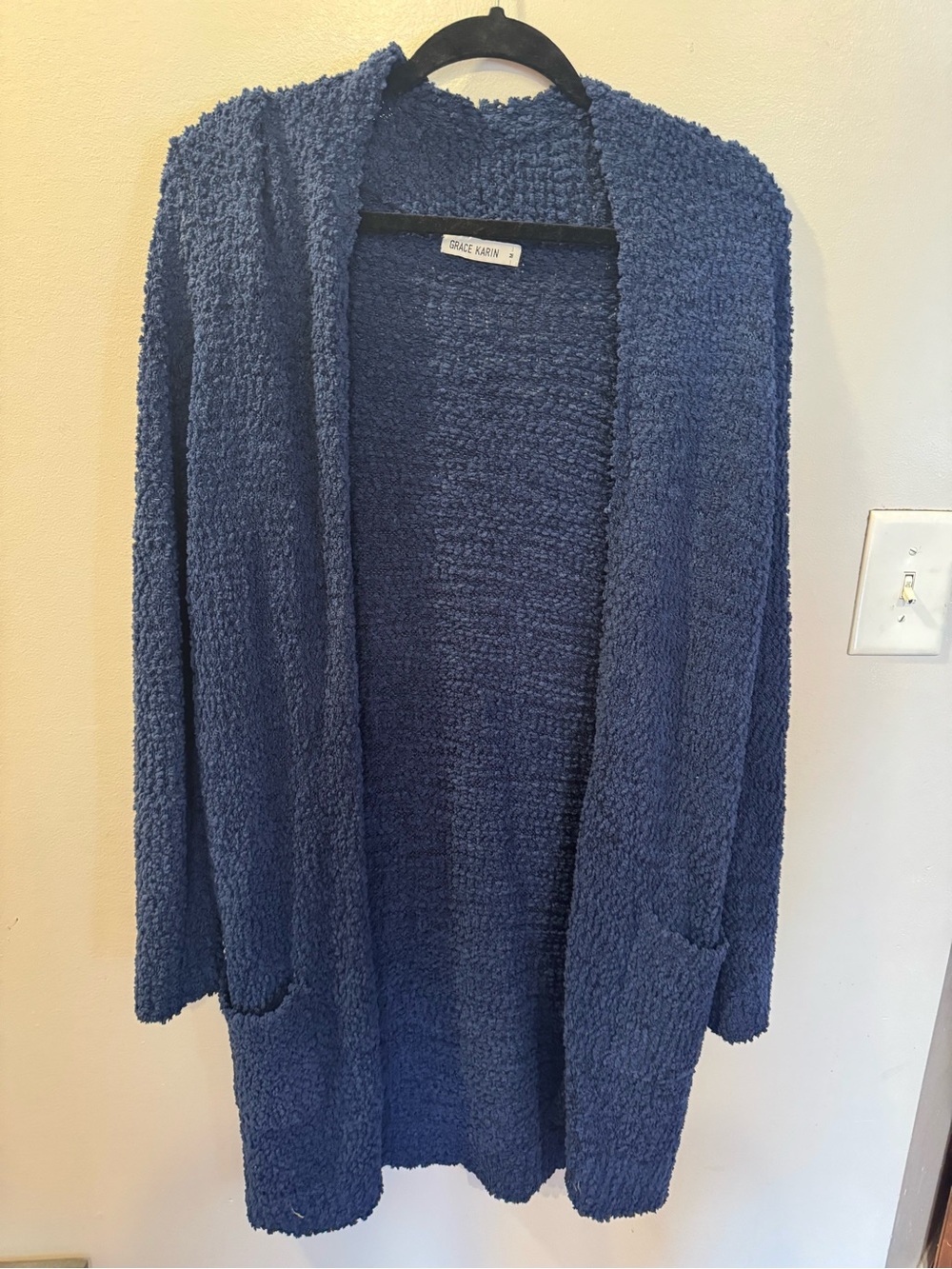 Grace Karin Navy Bouclé Open-Front Cardigan Sz Medium